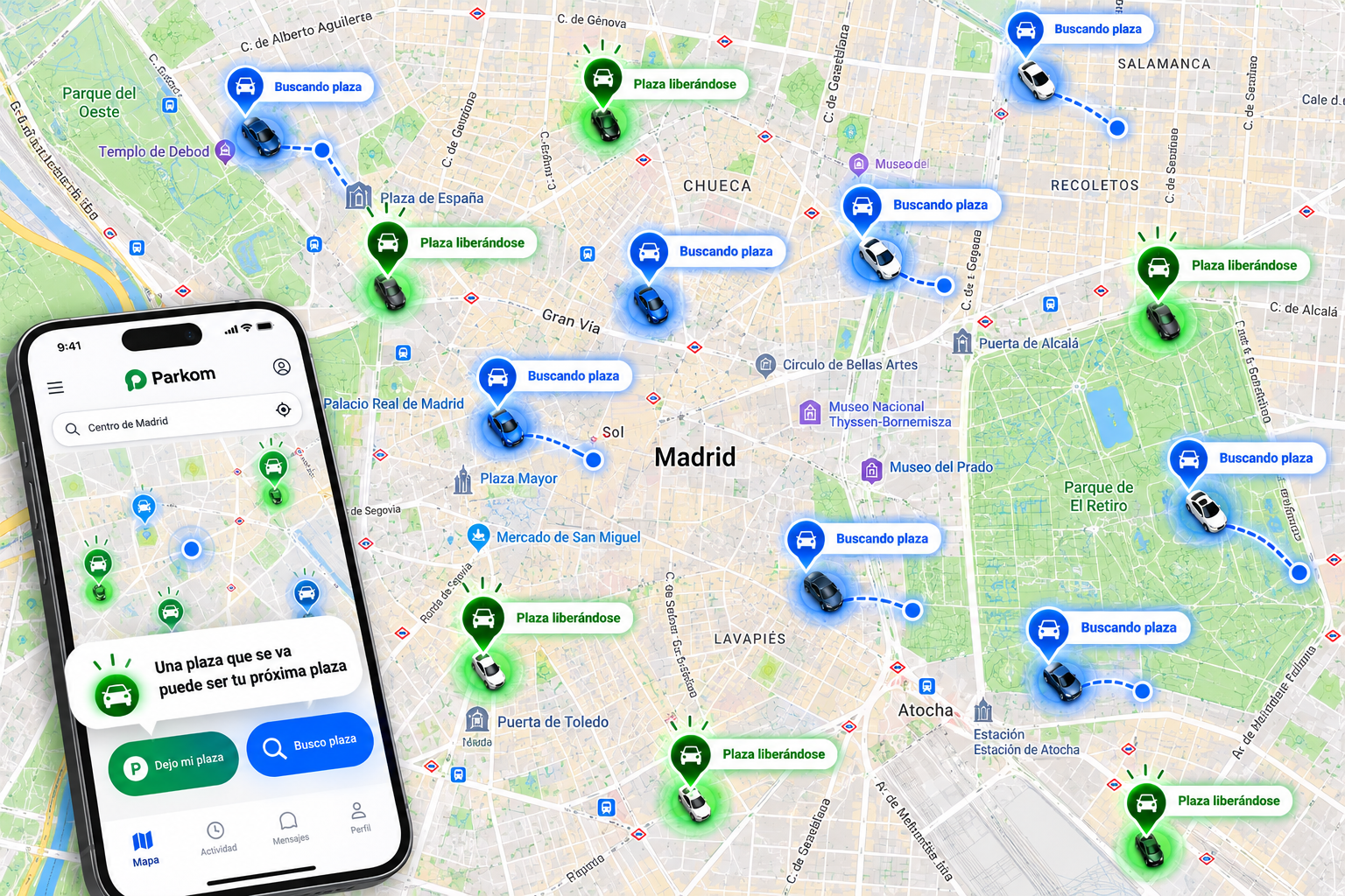 Mapa de AparKom con plazas compartidas